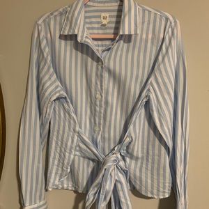 GAP blue & white stripe tie front camisole